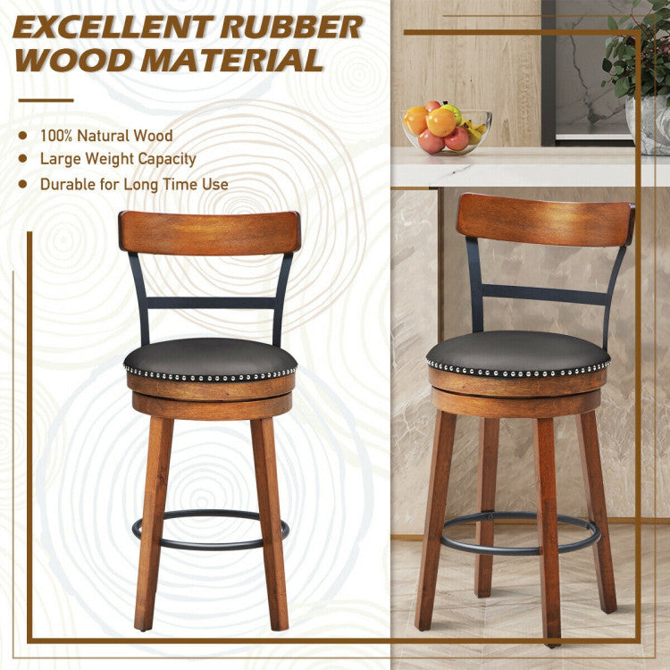 2 Pieces 360-Degree Bar Swivel Stools with Leather Padded and Backrest