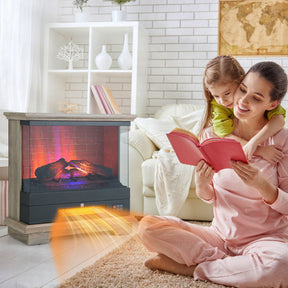 27 Inch Freestanding Electric Fireplace with 3-Level Adjustable Brightness Thermostat