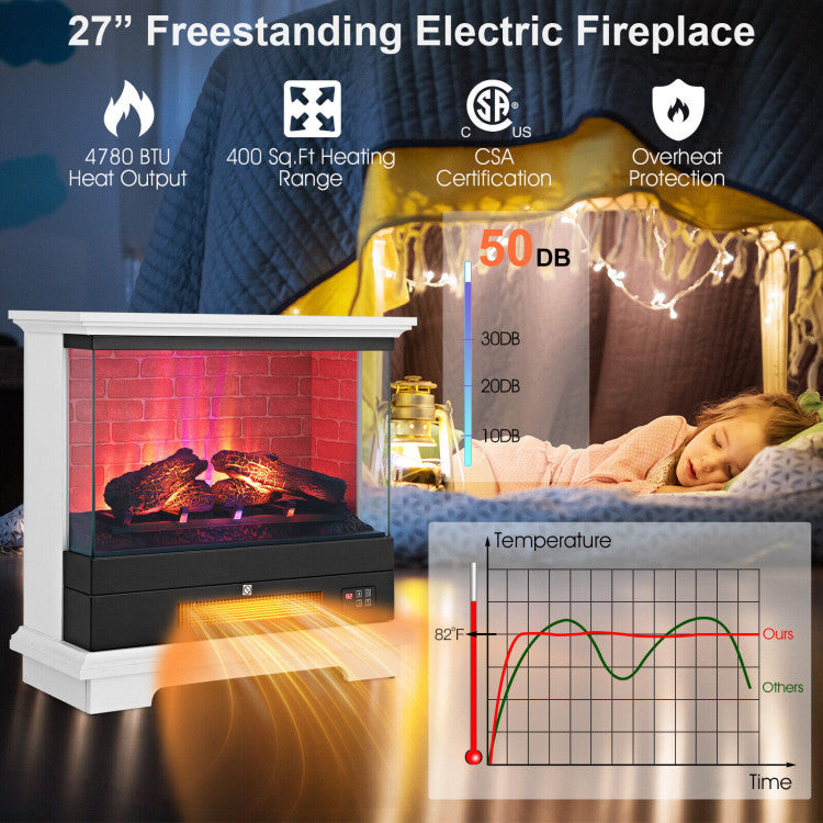 27 Inch Freestanding Electric Fireplace with 3-Level Adjustable Brightness Thermostat