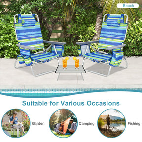 Hikidspace 2-Pack 5 Adjustable Position Folding Beach Table Recliners Set with Cup Holders