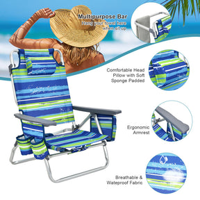 Hikidspace 2-Pack 5 Adjustable Position Folding Beach Table Recliners Set with Cup Holders