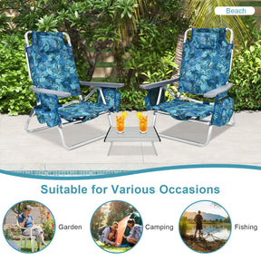 Hikidspace 2-Pack 5 Adjustable Position Folding Beach Table Recliners Set with Cup Holders