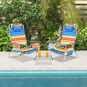 Hikidspace 2-Pack 5 Adjustable Position Folding Beach Table Recliners Set with Cup Holders