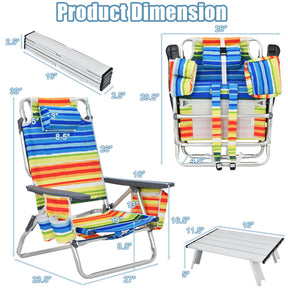 Hikidspace 2-Pack 5 Adjustable Position Folding Beach Table Recliners Set with Cup Holders