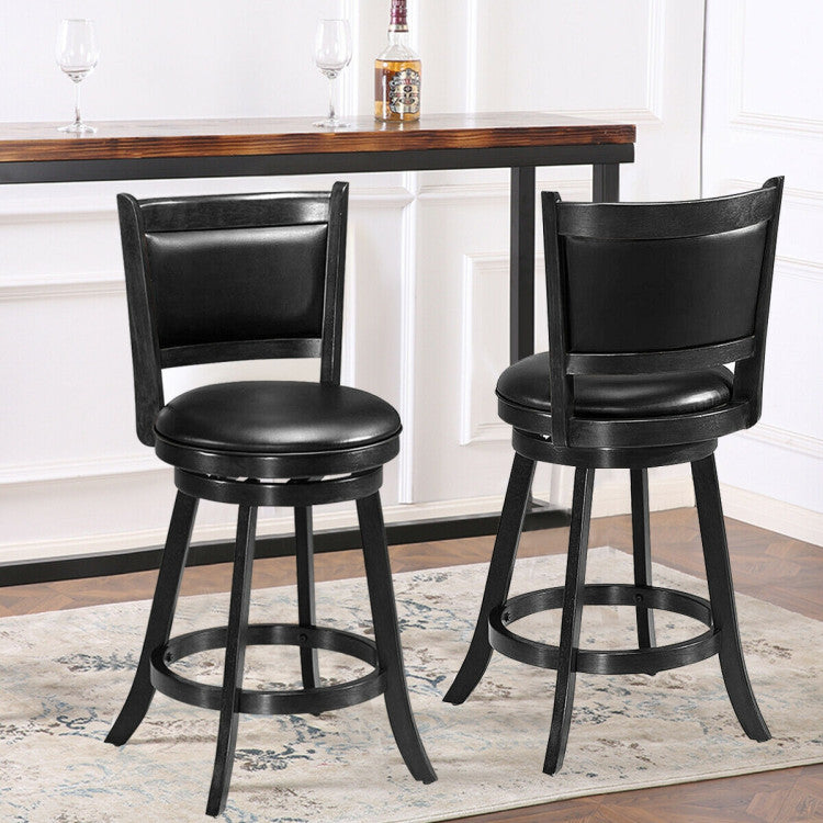 Hikidspace 2 Pieces 360° Swivel Counter Bar Stool Dining Chair with Upholstered Seat_Black