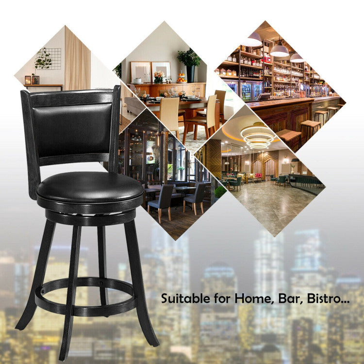 Hikidspace 2 Pieces 360° Swivel Counter Bar Stool Dining Chair with Upholstered Seat_Black