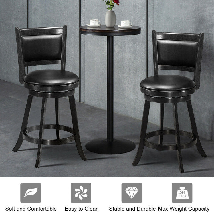 Hikidspace 2 Pieces 360° Swivel Counter Bar Stool Dining Chair with Upholstered Seat_Black