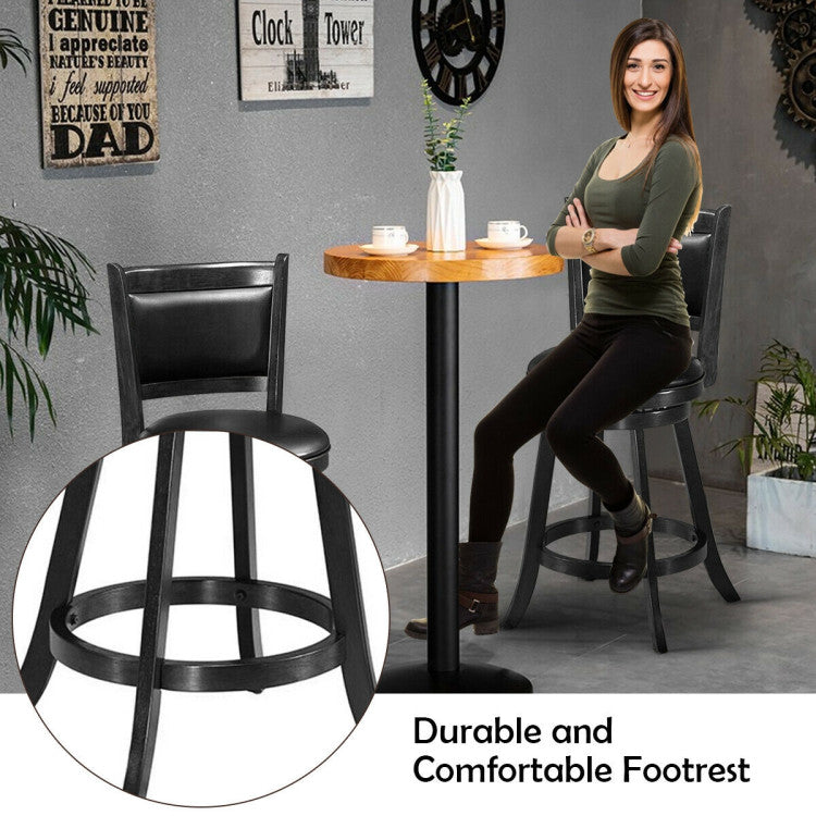 2 Pieces 360° Swivel Counter Bar Stool Dining Chair with Upholstered Seat