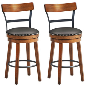 2 Pieces 360-Degree Bar Swivel Stools with Leather Padded and Backrest