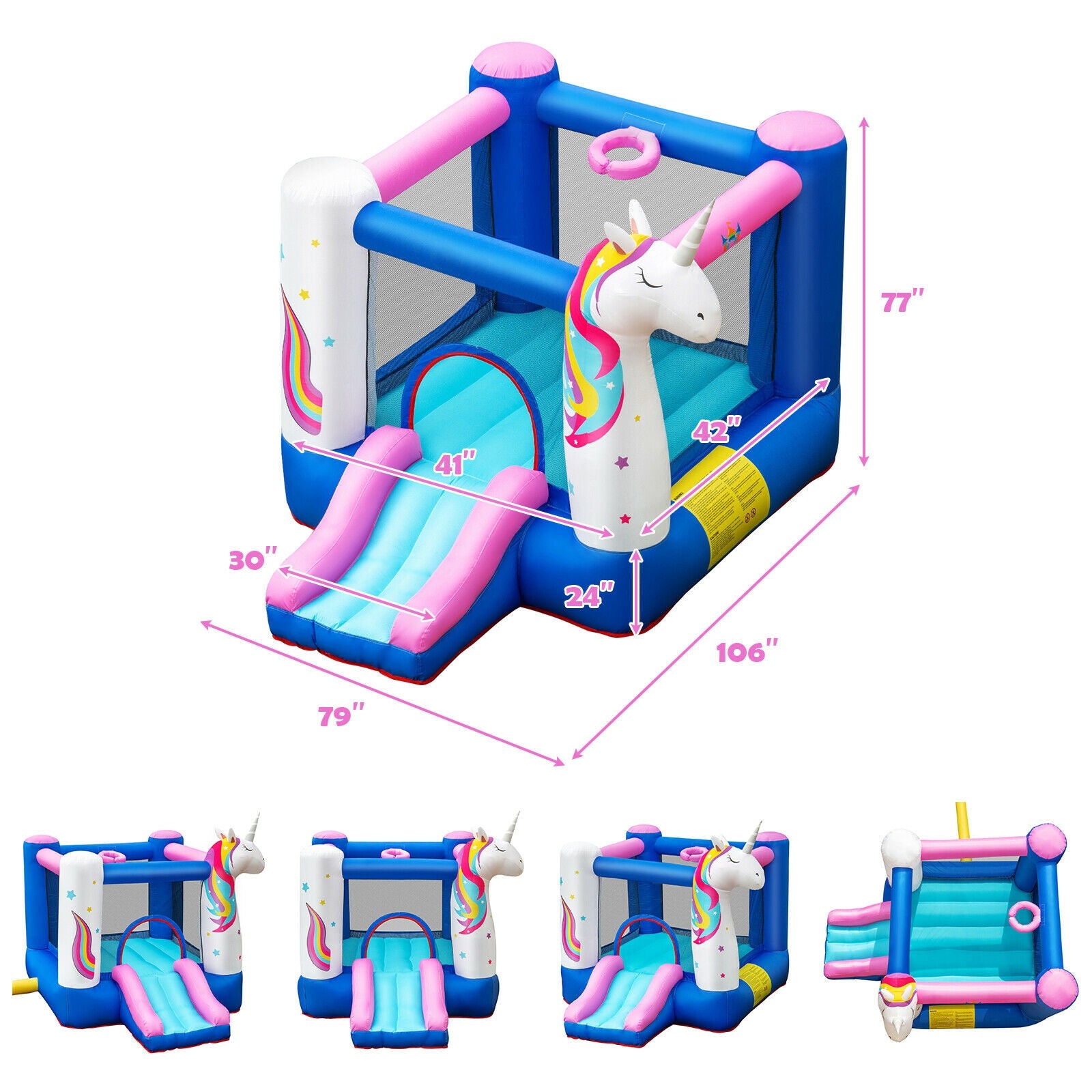 Hikidspace Kids Unicorn Inflatable Bounce House with 480W Blower