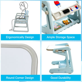 2 in 1 Kids Art Easel Table and Chair Set  with Adjustable Painting Board