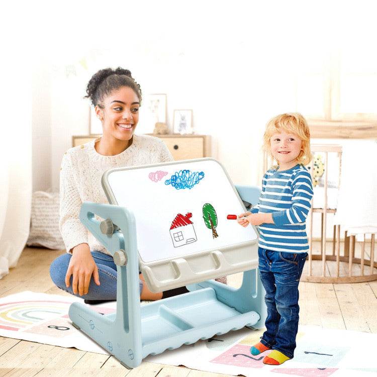 2 in 1 Kids Art Easel Table and Chair Set  with Adjustable Painting Board