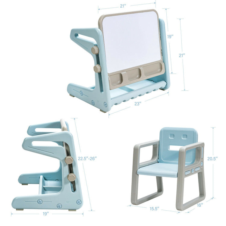 2 in 1 Kids Art Easel Table and Chair Set  with Adjustable Painting Board