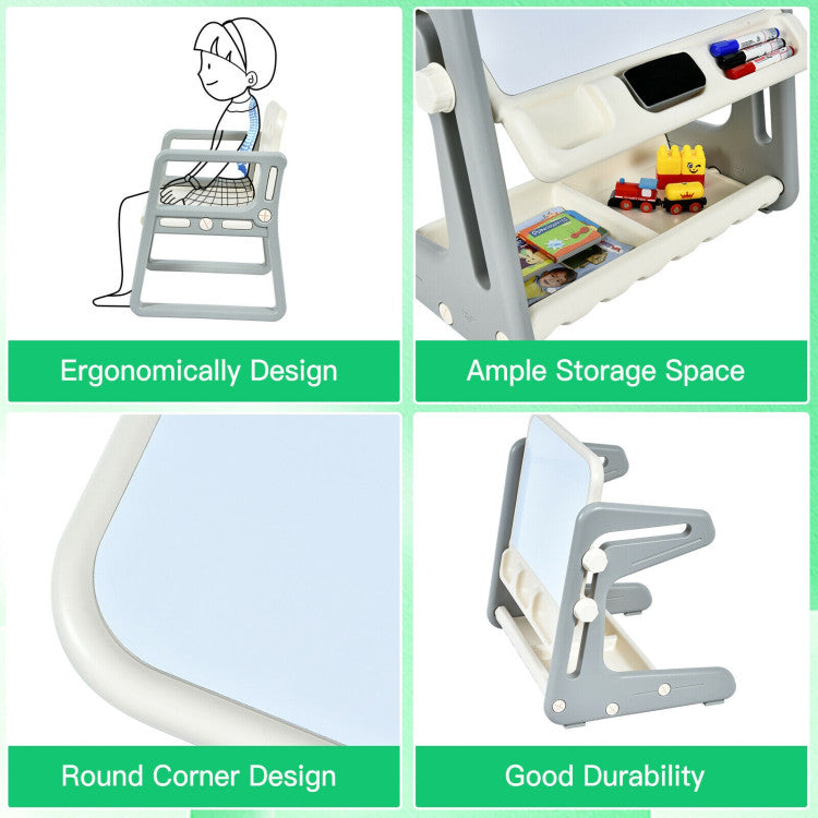 2 in 1 Kids Art Easel Table and Chair Set  with Adjustable Painting Board