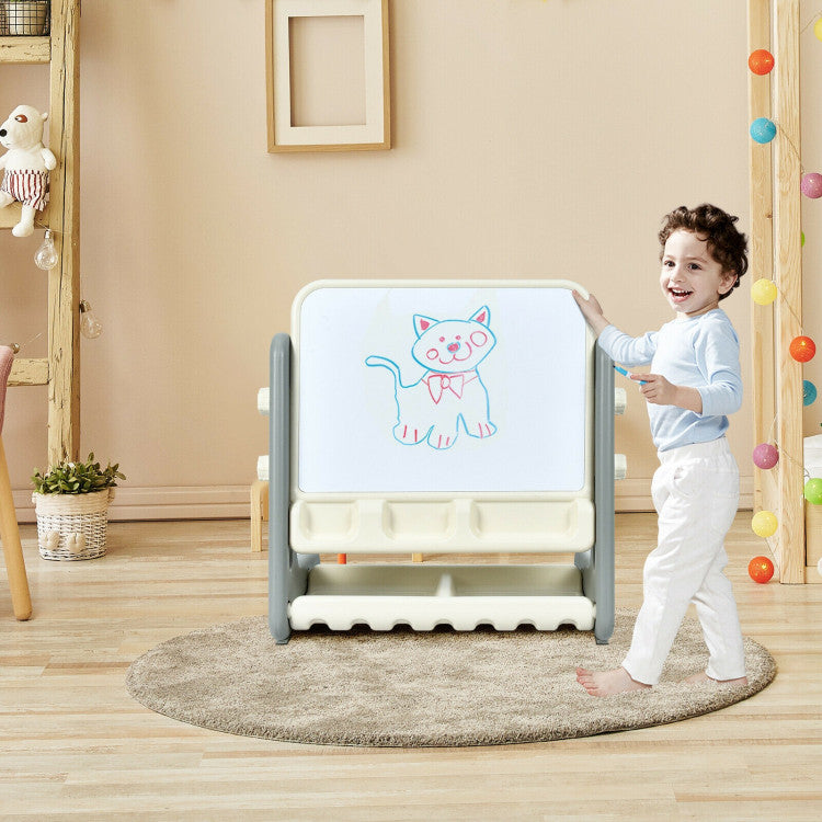 2 in 1 Kids Art Easel Table and Chair Set  with Adjustable Painting Board