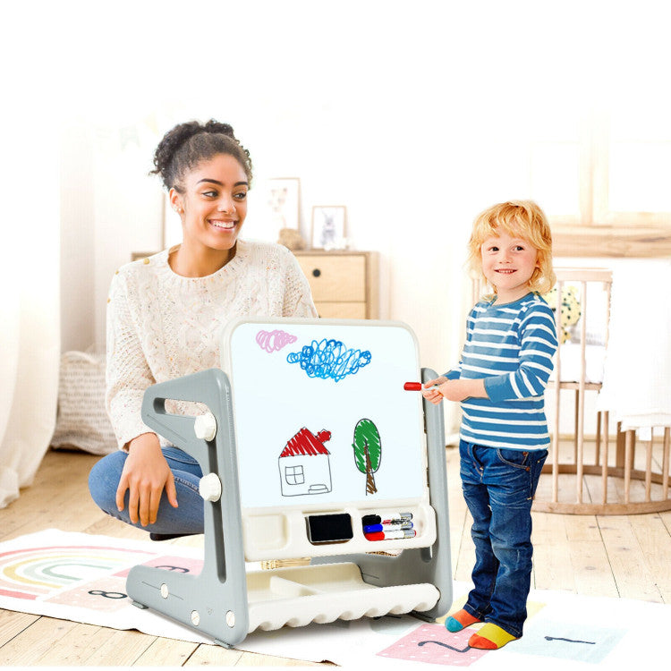 2 in 1 Kids Art Easel Table and Chair Set  with Adjustable Painting Board