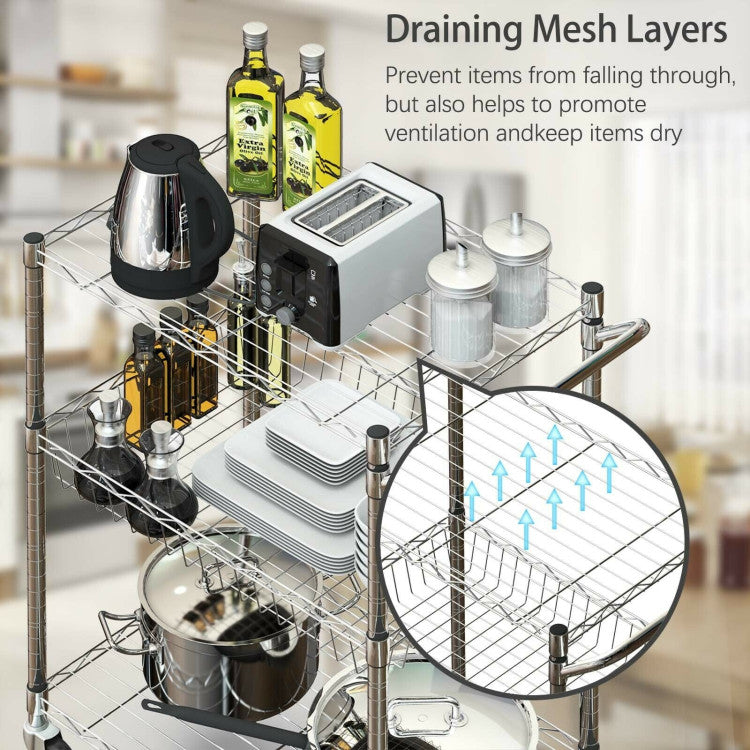 3-Tier Rolling Utility Cart on Wheels with Handle Bar and Adjustable Shelves for Kitchen