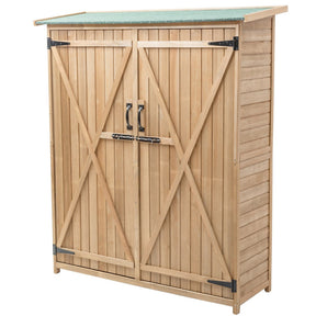 64 Inch Wooden Storage Shed Toolbox with Double Lockable Doors for Outdoor Backyard