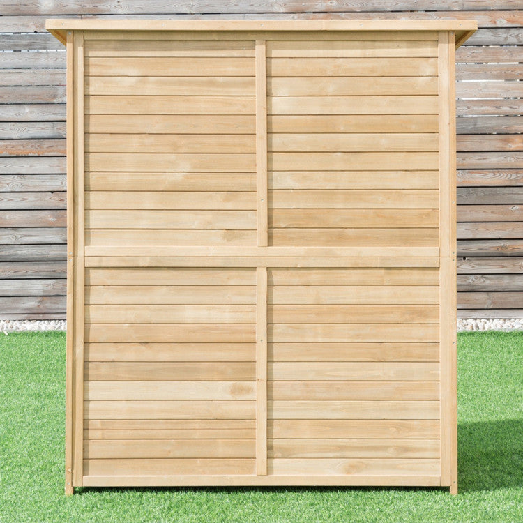 64 Inch Wooden Storage Shed Toolbox with Double Lockable Doors for Outdoor Backyard