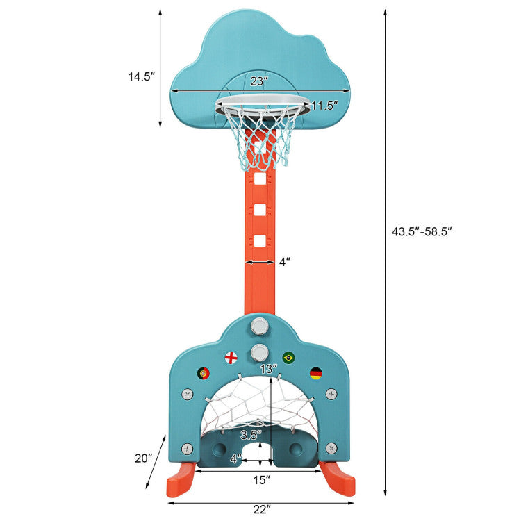 3-in-1 Adjustable Basketball Hoop Set with Balls for Kids
