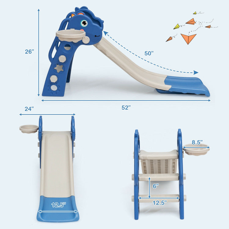 3-in-1 Baby Indoor Play Climbing Toys Slide Set with Basketball Hoop