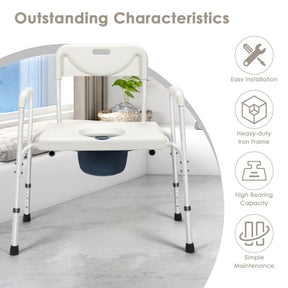 3-in-1 Bedside Commode Portable Toilet Chair with 5-Level Adjustable Height