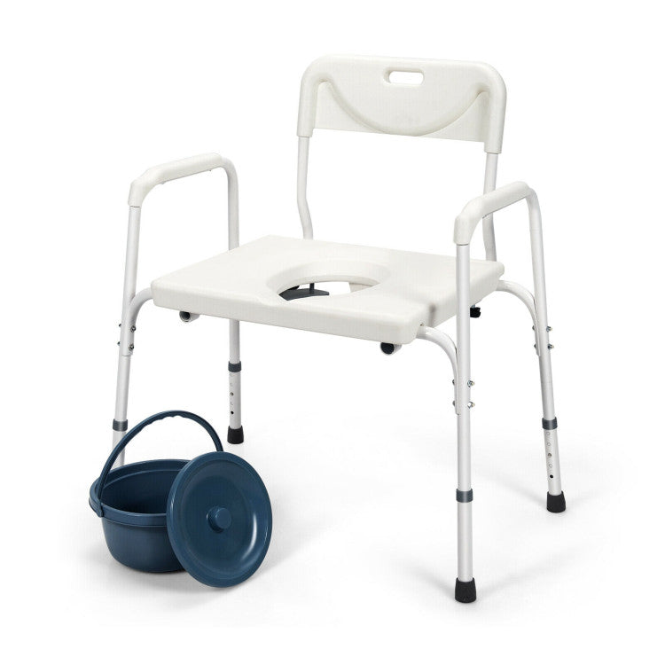 3-in-1 Bedside Commode Portable Toilet Chair with 5-Level Adjustable Height
