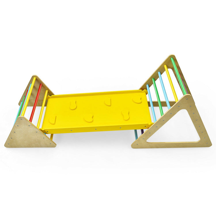 3-in-1 Wooden Set of 2 Triangle Children Climbing Toys Slides with Ramp