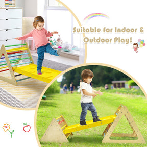 3-in-1 Wooden Set of 2 Triangle Children Climbing Toys Slides with Ramp