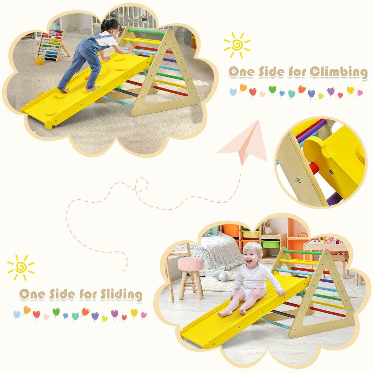 3-in-1 Wooden Set of 2 Triangle Children Climbing Toys Slides with Ramp