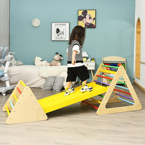 3-in-1 Wooden Set of 2 Triangle Children Climbing Toys Slides with Ramp