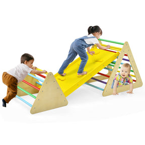 3-in-1 Wooden Set of 2 Triangle Children Climbing Toys Slides with Ramp