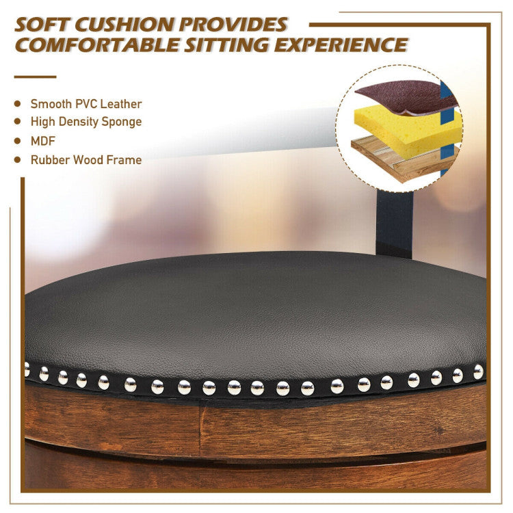 2 Pieces 360-Degree Bar Swivel Stools with Leather Padded and Backrest