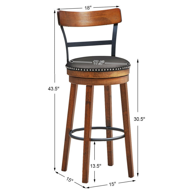 2 Pieces 360-Degree Bar Swivel Stools with Leather Padded and Backrest