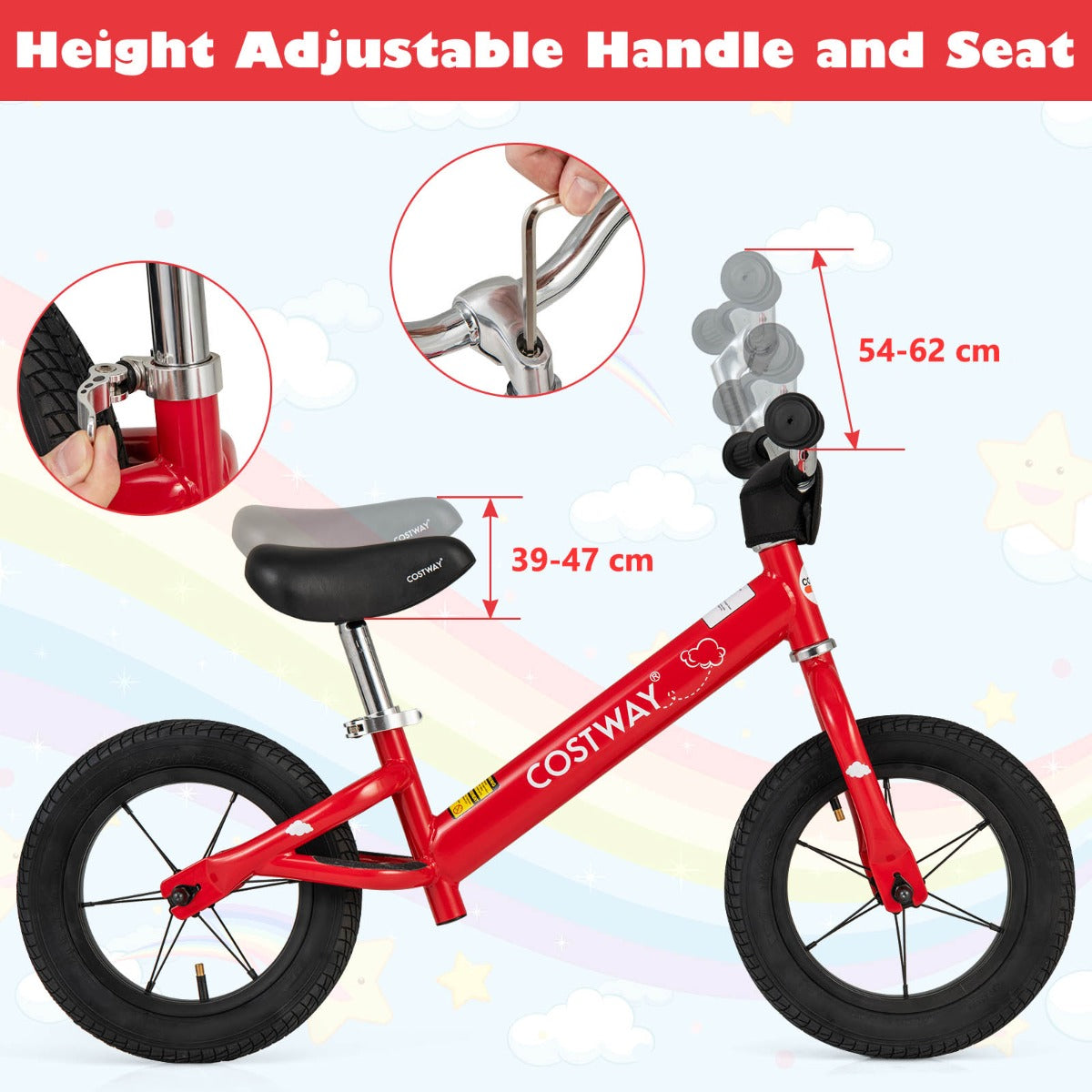 30 cm Toddler Balance Bike with Height Adjustable Handlebar and Seat