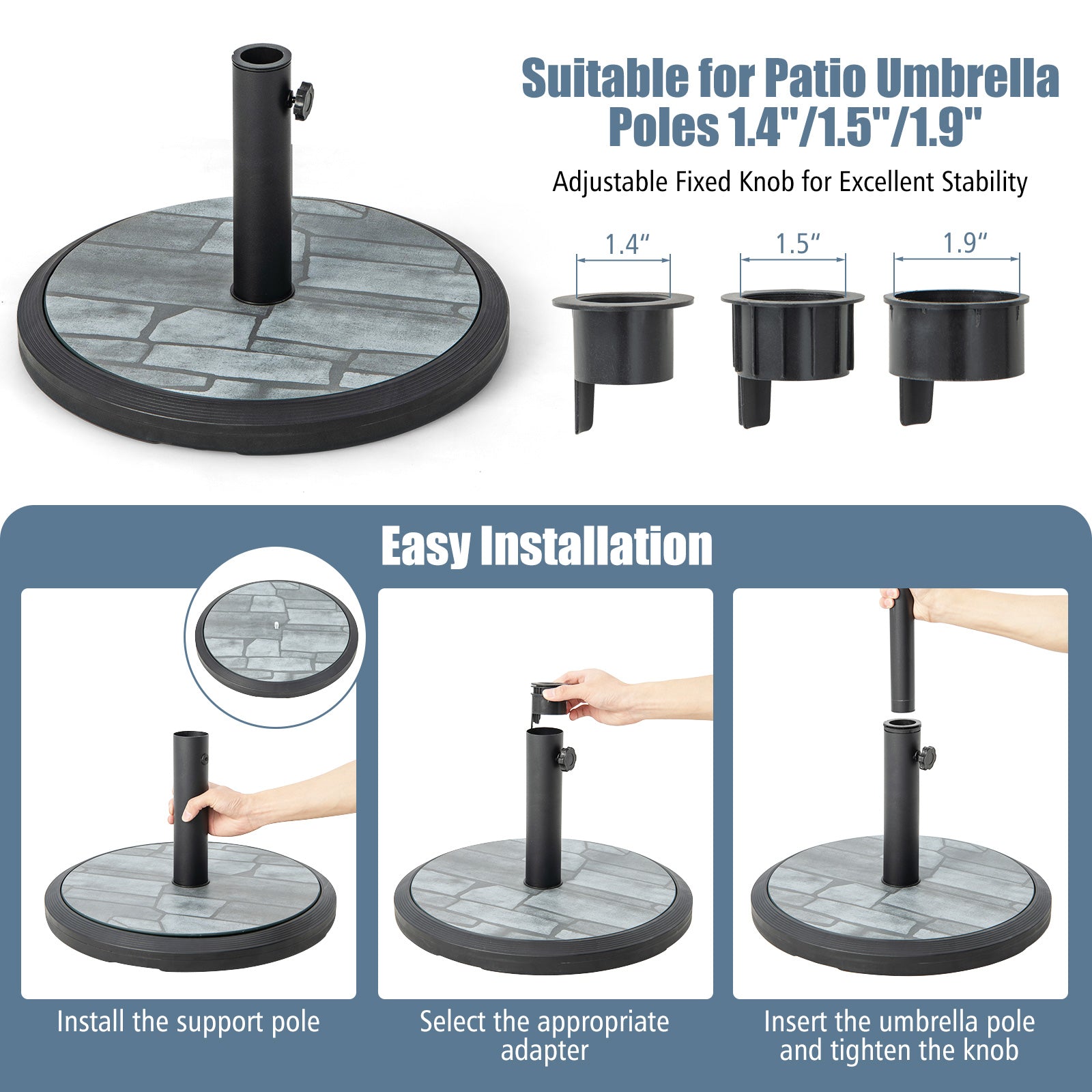 35lbs Umbrella Base for 6-10 ft Market Umbrellas and Patio Table Umbrellas with Three Adapters