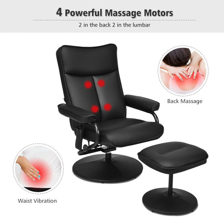 360° Swivel Electric Massage Recliner Chair with Ottoman and Remote Control