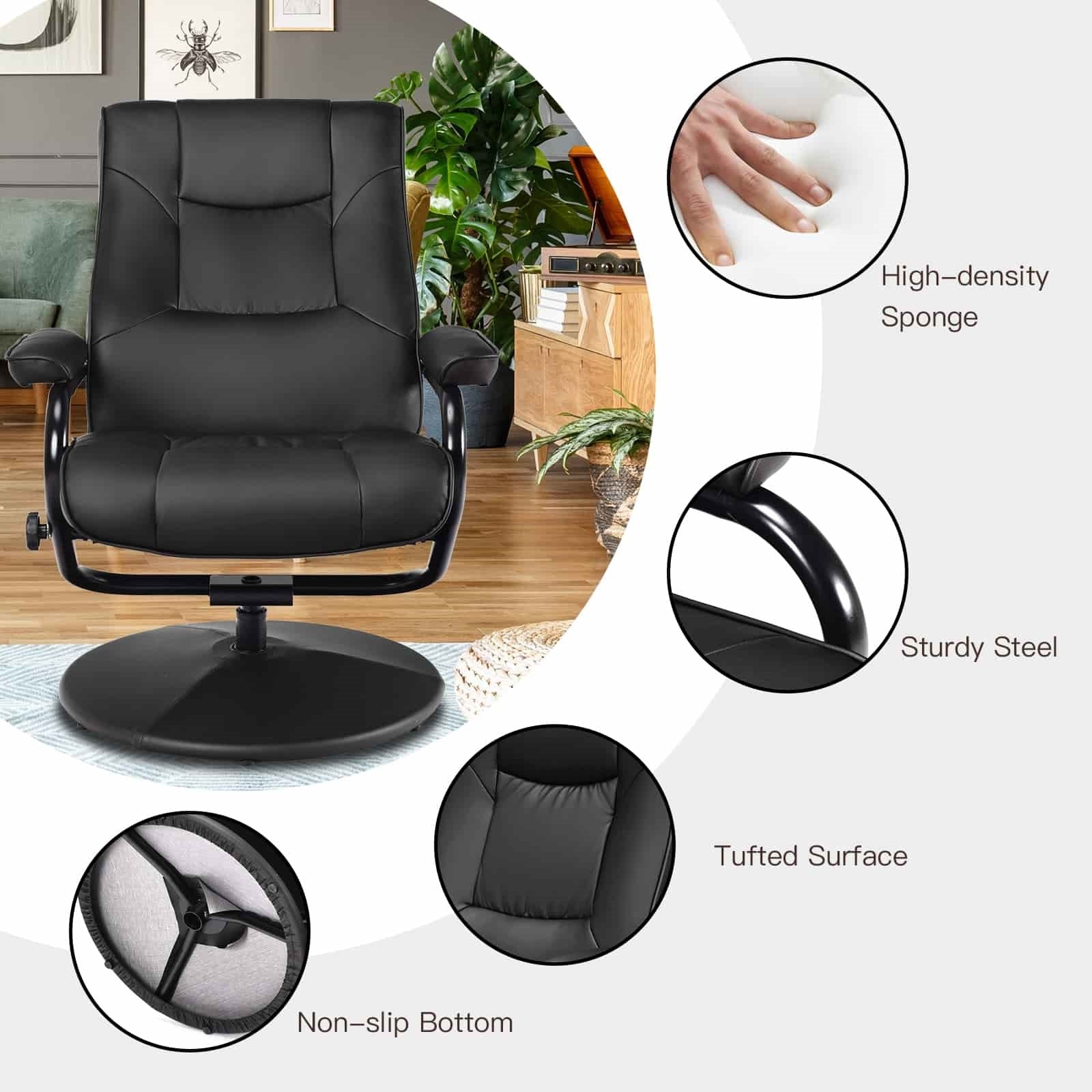 360° Swivel Recliner Chair with Ottoman for Bedroom & Living Room