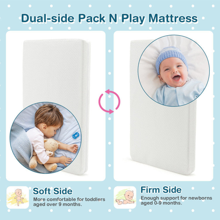 38 x 26 Inch Foldable Dual Sided Baby Mattress Pad with Removable Washable Cover