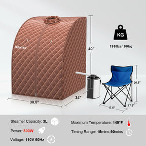 3L Portable Blast-proof Steam Sauna Spa with Foot Massage Roller and Folding Chair