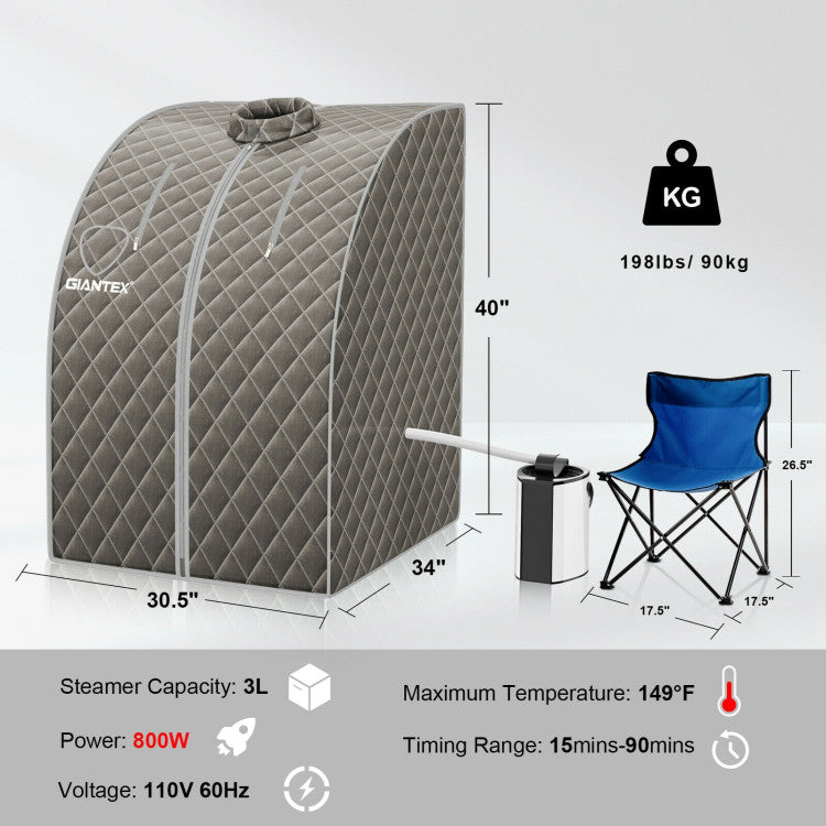 3L Portable Blast-proof Steam Sauna Spa with Foot Massage Roller and Folding Chair