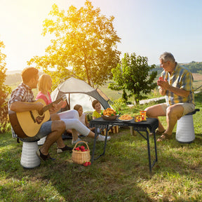 3 Pieces Folding Camping Table Stool Set with LED in the Retractable Stools