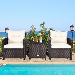 3 Pieces Rattan Patio Furniture Set with Easy-to-clean Cushions