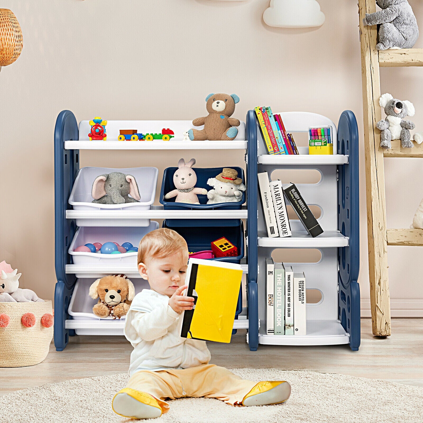 Kids Toy Storage Organizer with Bins and Multi-Layer Shelf for Living room and Playroom