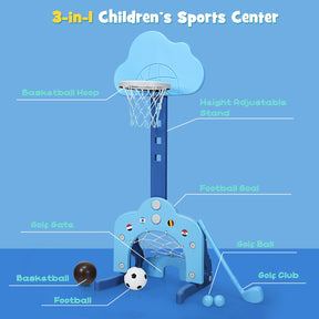 3-in-1 Adjustable Basketball Hoop Set with Balls for Kids