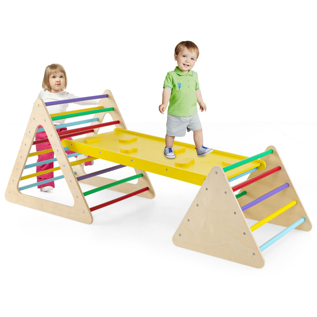 3 in 1 Climbing Toy Set with 2 Triangle Ladders and Ramp for Toddlers