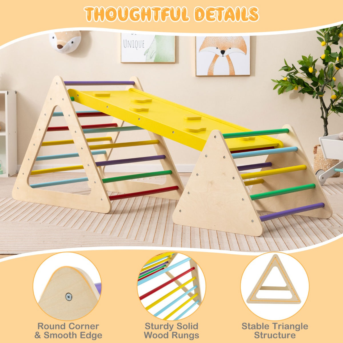 3 in 1 Climbing Toy Set with 2 Triangle Ladders and Ramp for Toddlers