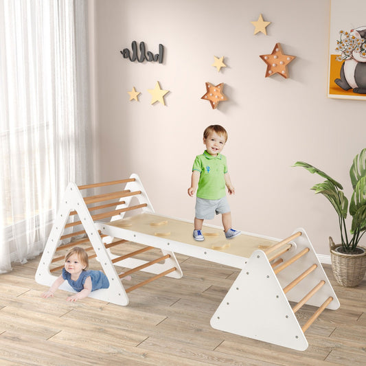 3 in 1 Climbing Toy Set with 2 Triangle Ladders and Ramp for Toddlers