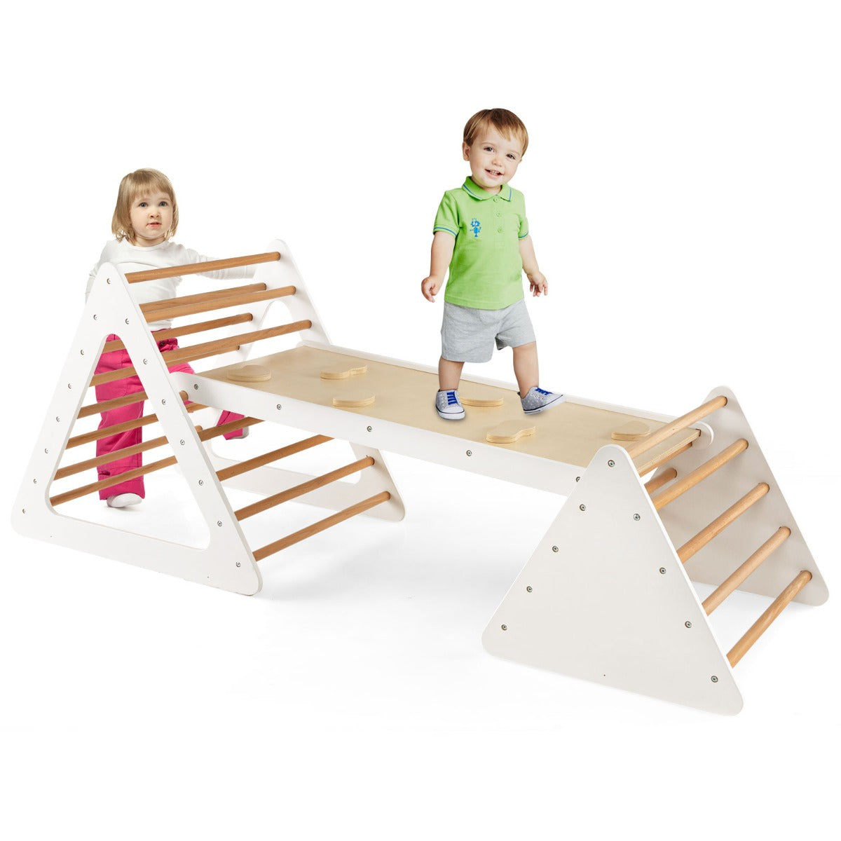 3 in 1 Climbing Toy Set with 2 Triangle Ladders and Ramp for Toddlers