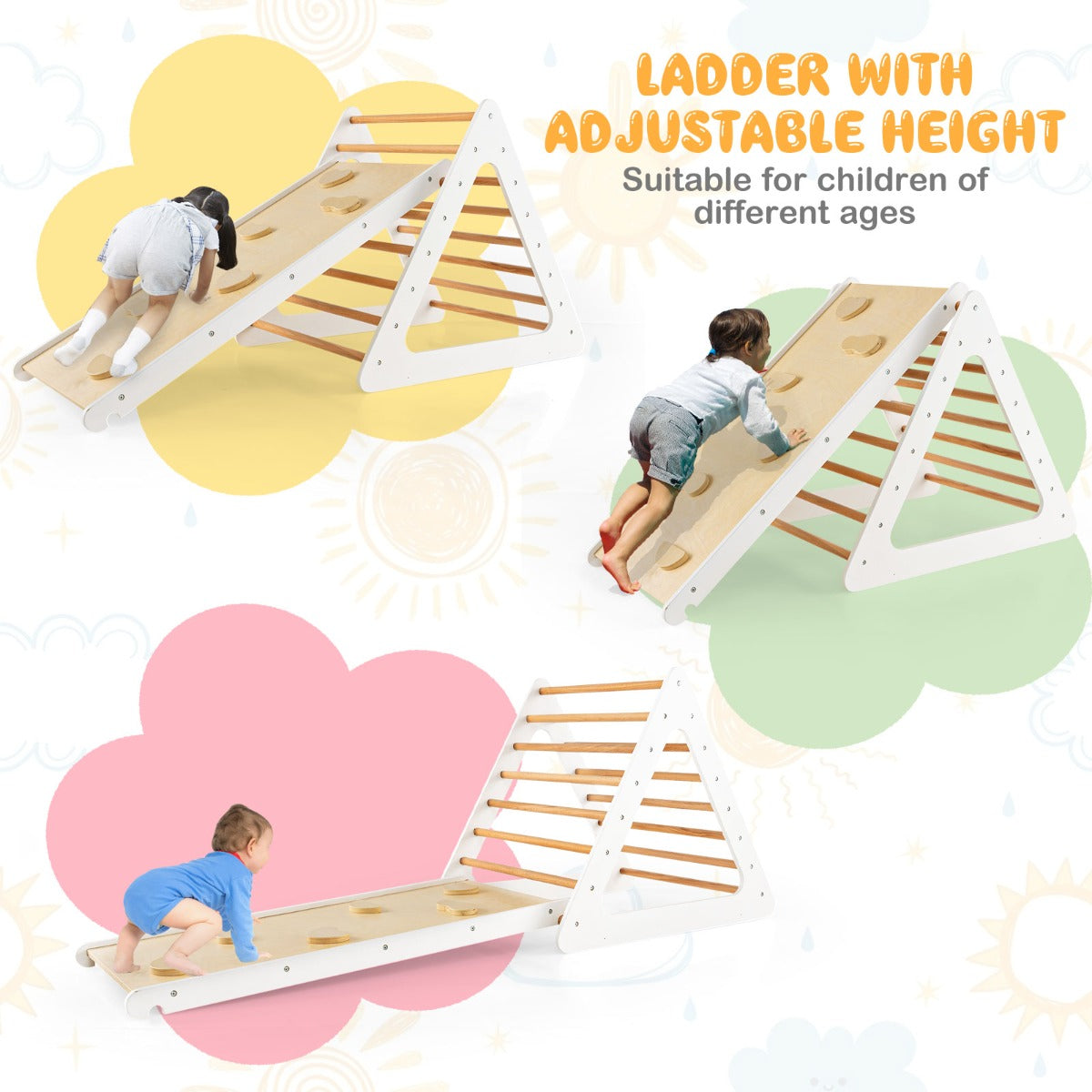 3 in 1 Climbing Toy Set with 2 Triangle Ladders and Ramp for Toddlers